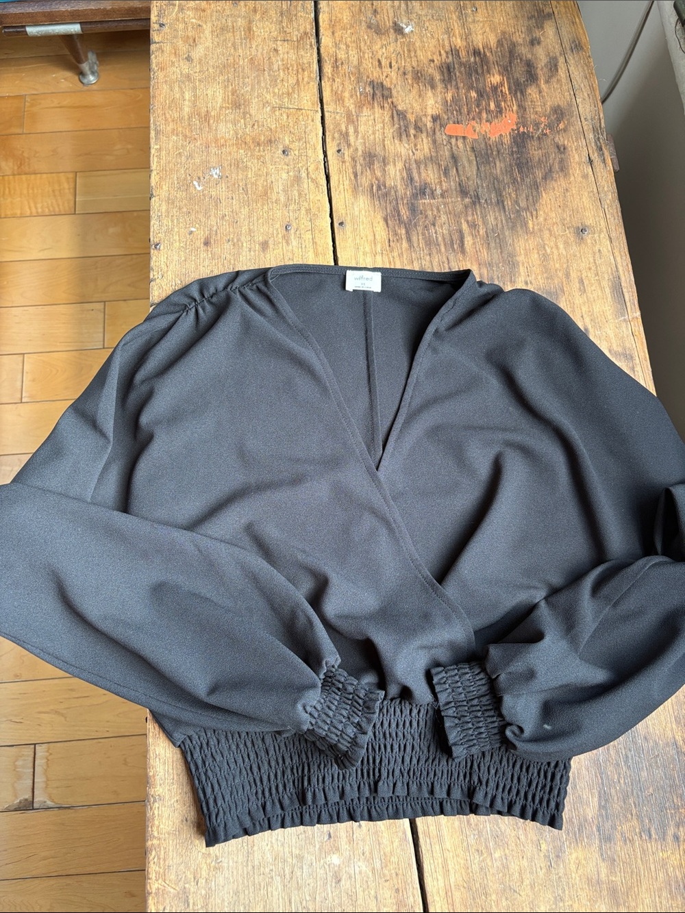 Black Wilfred Smocked Waist V-Neck Blouse